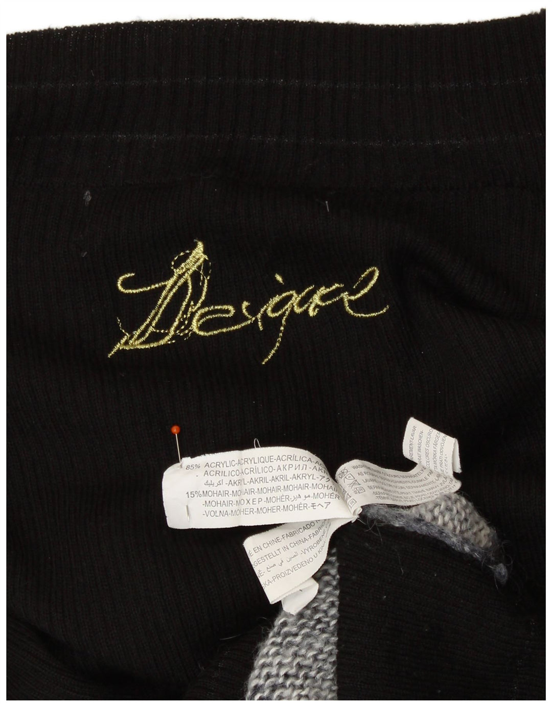 DESIGUAL ženski džemper s veznim izrezom UK 12 Srednje crni, šareni