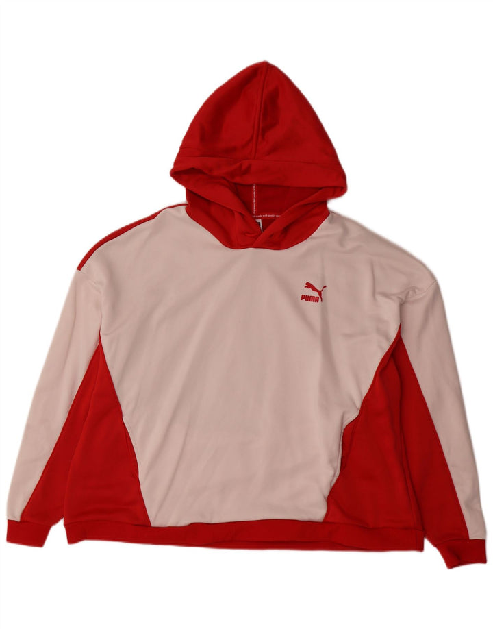 PUMA Womens Oversized Hoodie Jumper UK 14 Medium Red Colourblock Polyester