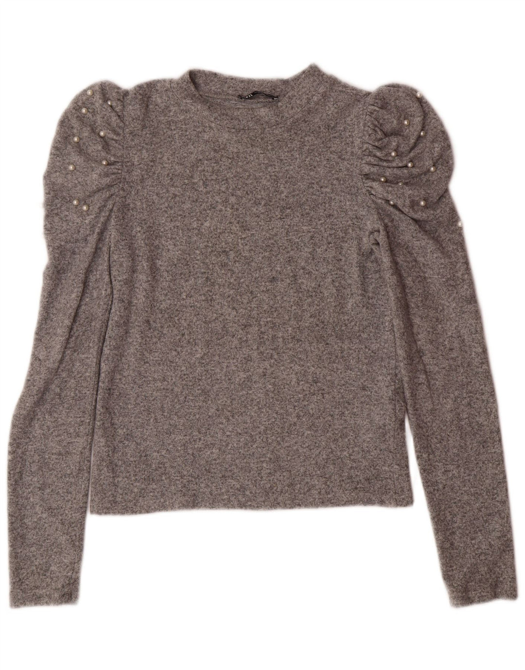 ZARA Womens Top Long Sleeve UK 12 Medium Grey Flecked Viscose