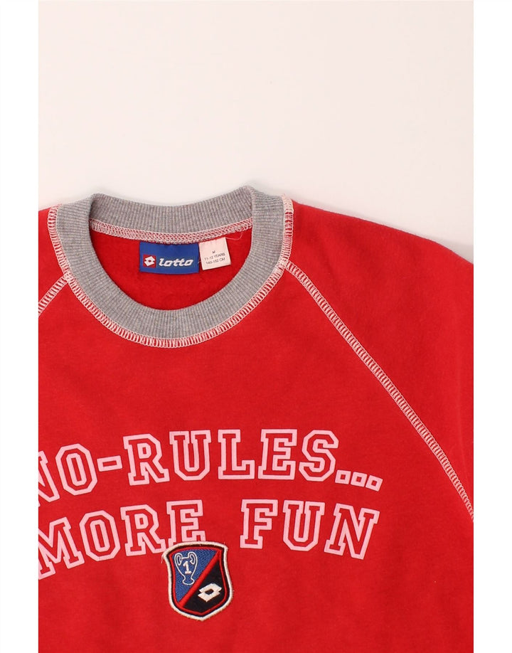 LOTTO Boys Graphic Sweatshirt Jumper 11-12 Years Medium Red Cotton Vintage Lotto and Second-Hand Lotto from Messina Hembry 