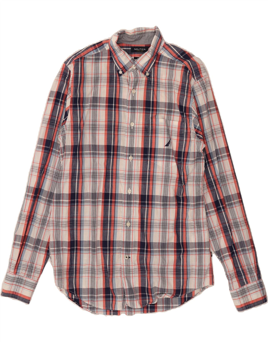 NAUTICA Mens Slim Fit Shirt Small Navy Blue Check Cotton Vintage Nautica and Second-Hand Nautica from Messina Hembry 