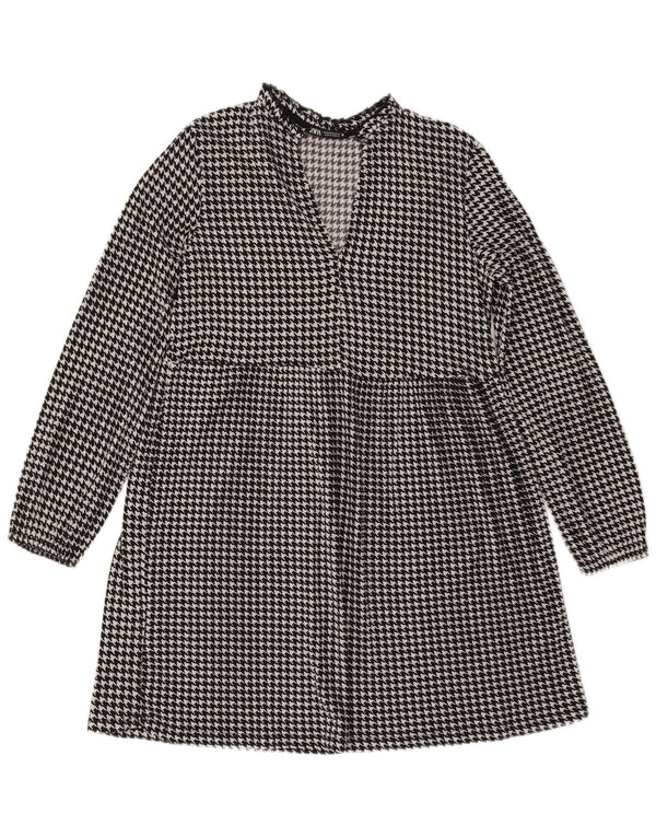 Zara ženska haljina A-kroja dugih rukava UK 14 srednje crna houndstooth