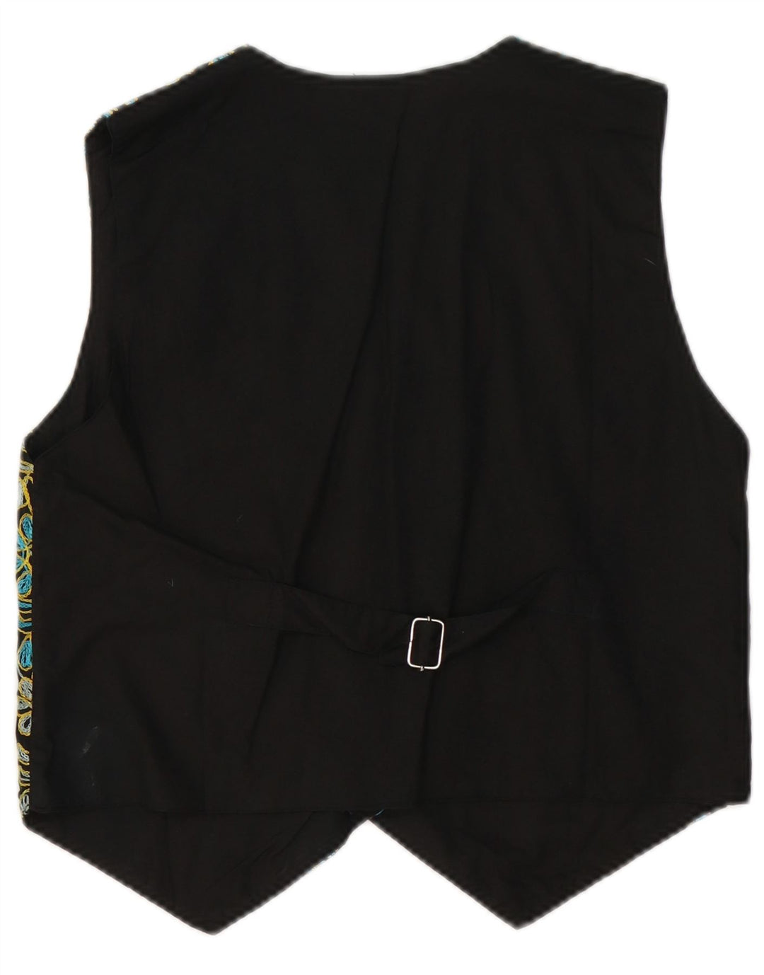 VINTAGE ženski prsluk UK 14 Srednje crni cvjetni pamuk