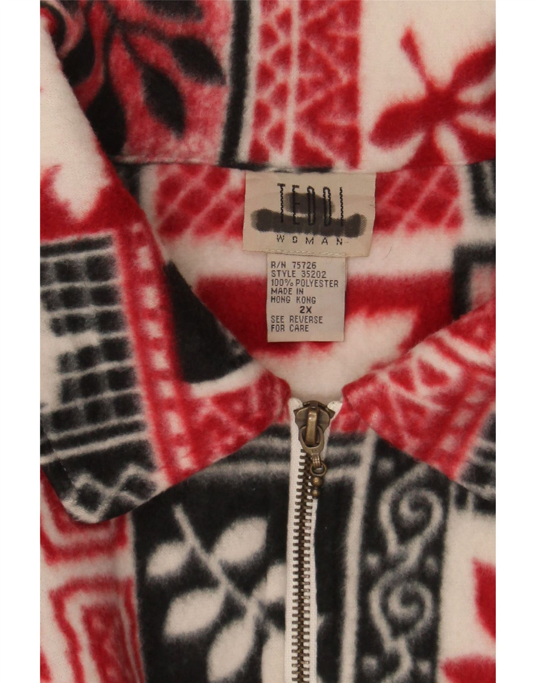 VINTAGE Womens Graphic Fleece Jacket UK 20 2XL Red Geometric Polyester Vintage Vintage and Second-Hand Vintage from Messina Hembry 