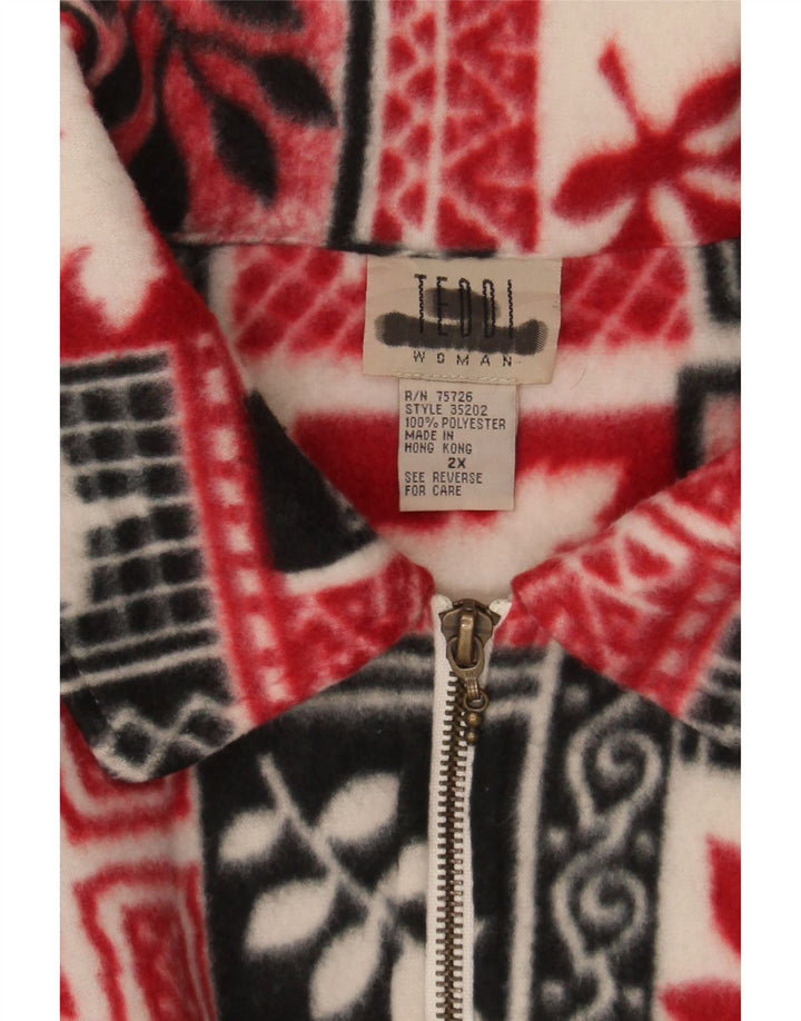 VINTAGE Womens Graphic Fleece Jacket UK 20 2XL Red Geometric Polyester Vintage Vintage and Second-Hand Vintage from Messina Hembry 