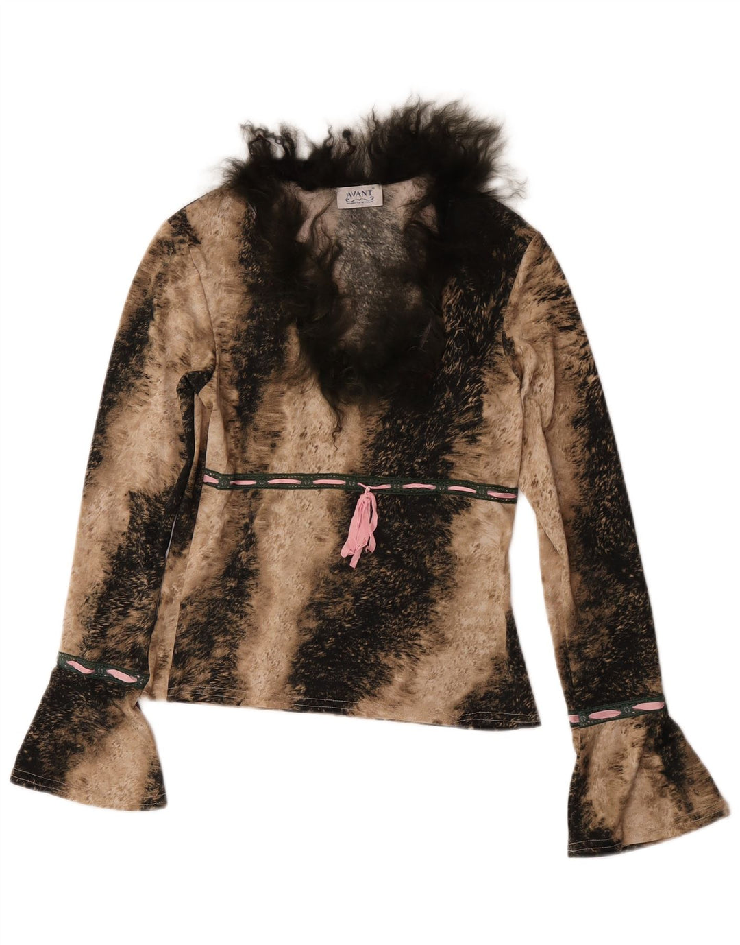 Avant ženska majica dugih rukava UK 6 XS smeđi poliester sa životinjskim printom