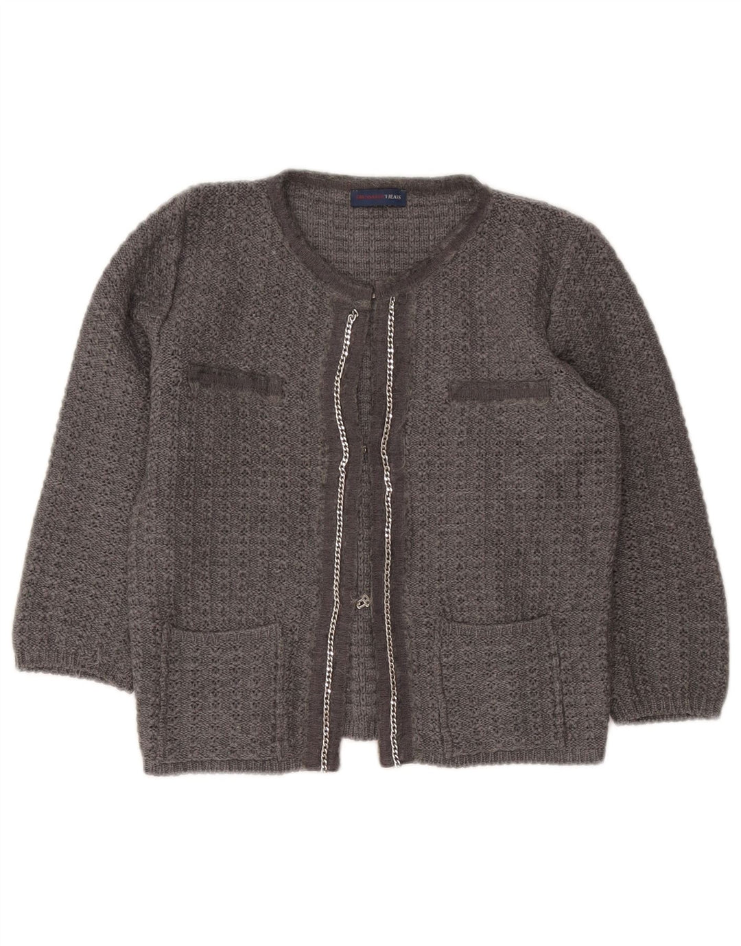 Trussardi Jeans ženski kratki kardigan džemper s 3/4 rukavima UK 12 srednje sivi