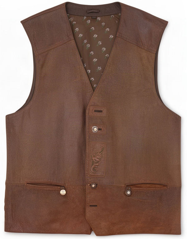 Vintage Mens Leather Gilet UK 44 2XL Brown