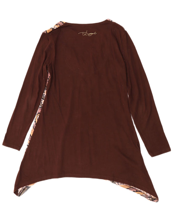 Desigual Womens Long Sleeve Asymmetric Tunic Top UK 14 Large Brown Floral