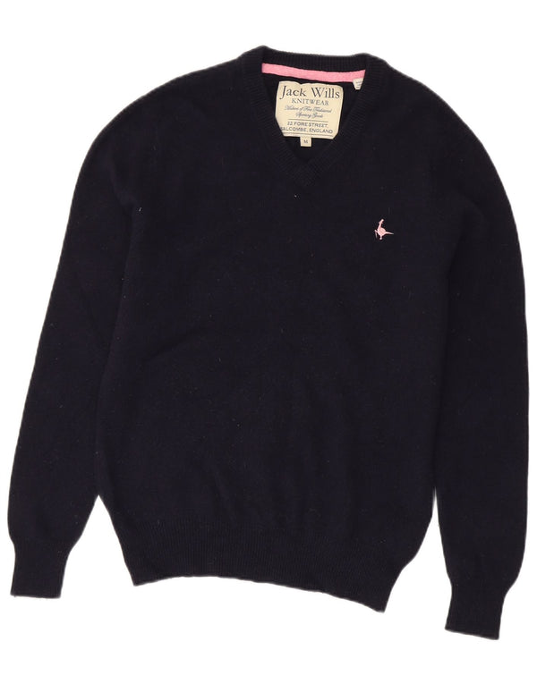 Jack Wills Ženski džemper s V-izrezom UK 14 Srednje tamnoplava merino vuna