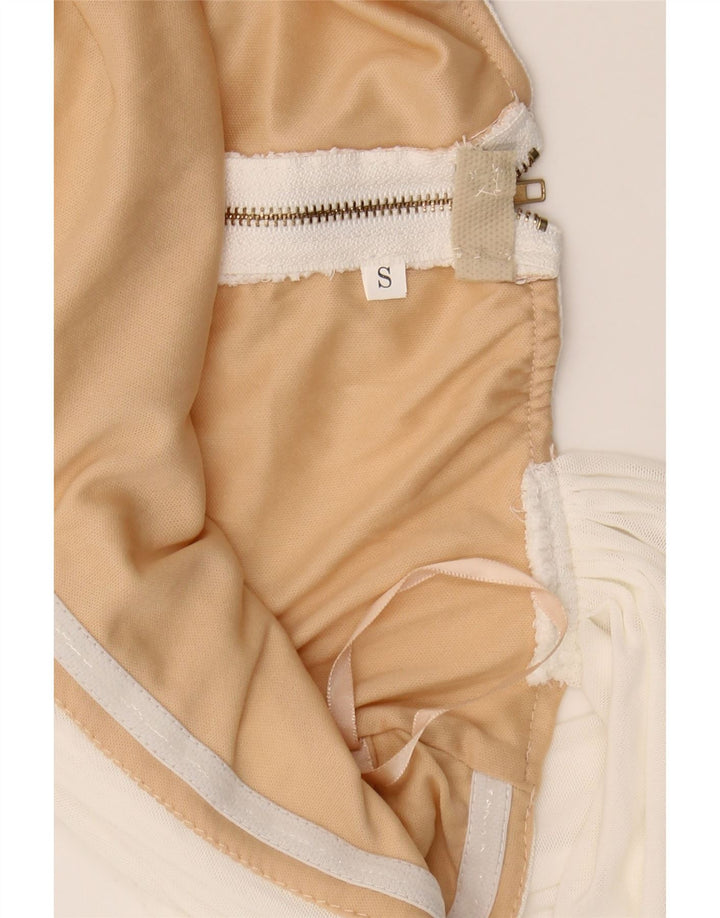VINTAGE Womens Off Shoulder Bodycon Dress UK 8 Small White Polyester Vintage Vintage and Second-Hand Vintage from Messina Hembry 