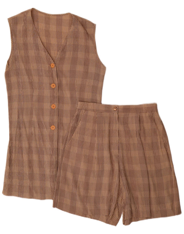 VINTAGE ženski set od 2 komada s 4 gumba UK 10 mali W28 smeđi karirani acetat