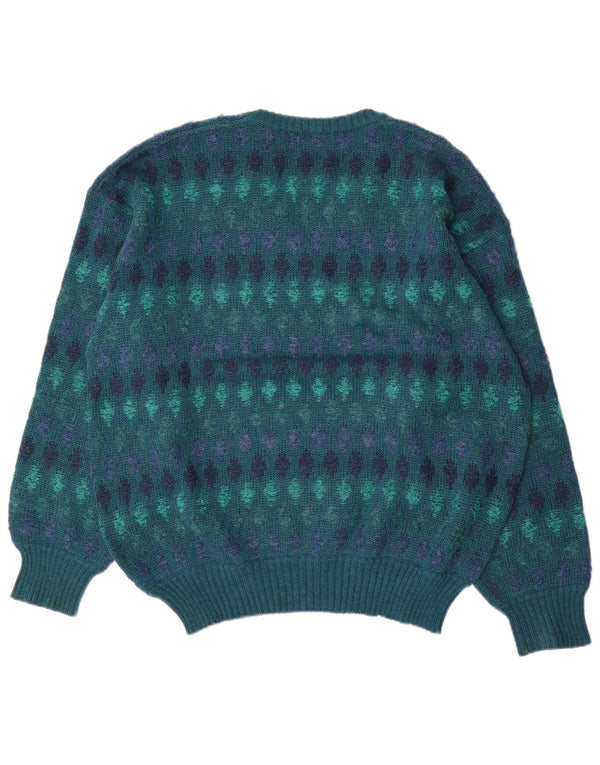 Vintage muški džemper s V-izrezom IT 54 XL Plava Fair Isle vuna