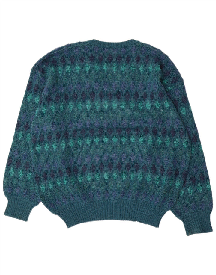 Vintage muški džemper s V-izrezom IT 54 XL Plava Fair Isle vuna