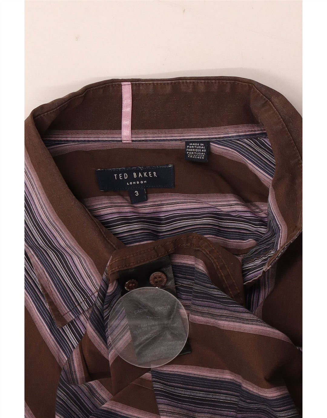 Muška košulja Ted Baker, veličina 3, pamuk na srednje smeđe pruge