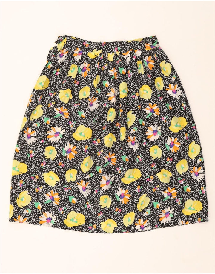 VINTAGE Womens Pleated Skirt W30 Medium Black Floral Vintage Vintage and Second-Hand Vintage from Messina Hembry 