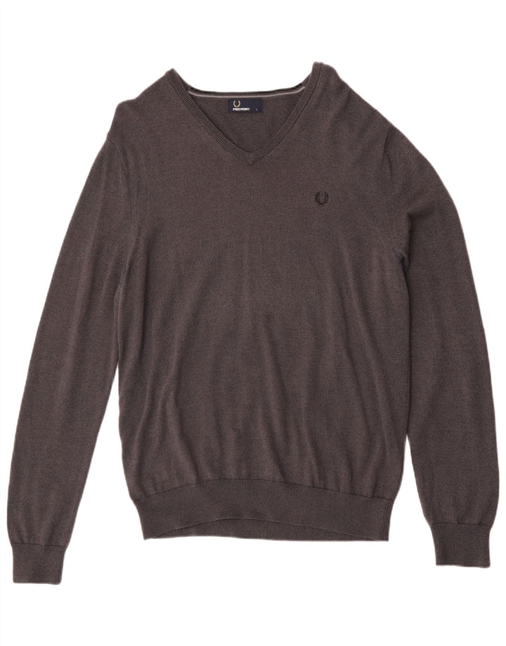 Fred Perry, muški džemper s V-izrezom, velika siva merino vuna