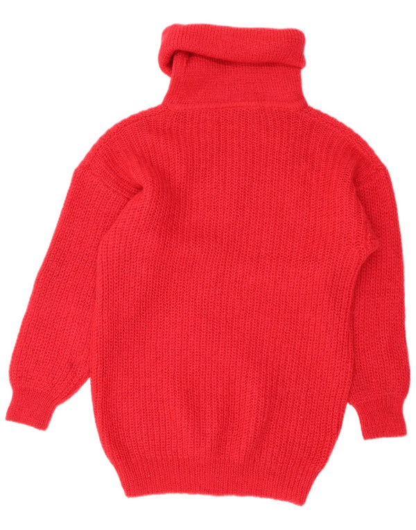 VINTAGE ženski pulover s dugim rol izrezom UK 14/16 Veliki crveni moher