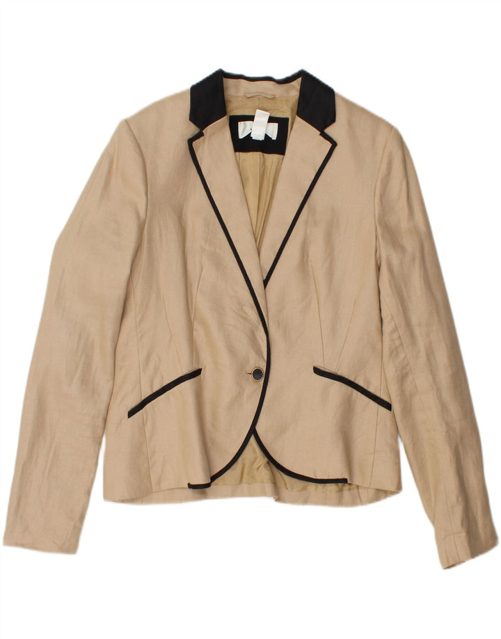MANGO Ženska jakna sako s 1 gumbom EU 42 Large Beige Colourblock Lan