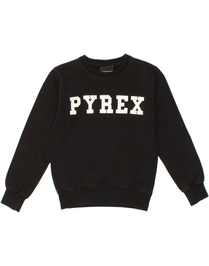 PYREX Boys Graphic Sweatshirt Jumper 8-9 Years Medium Black Cotton Vintage Pyrex and Second-Hand Pyrex from Messina Hembry 