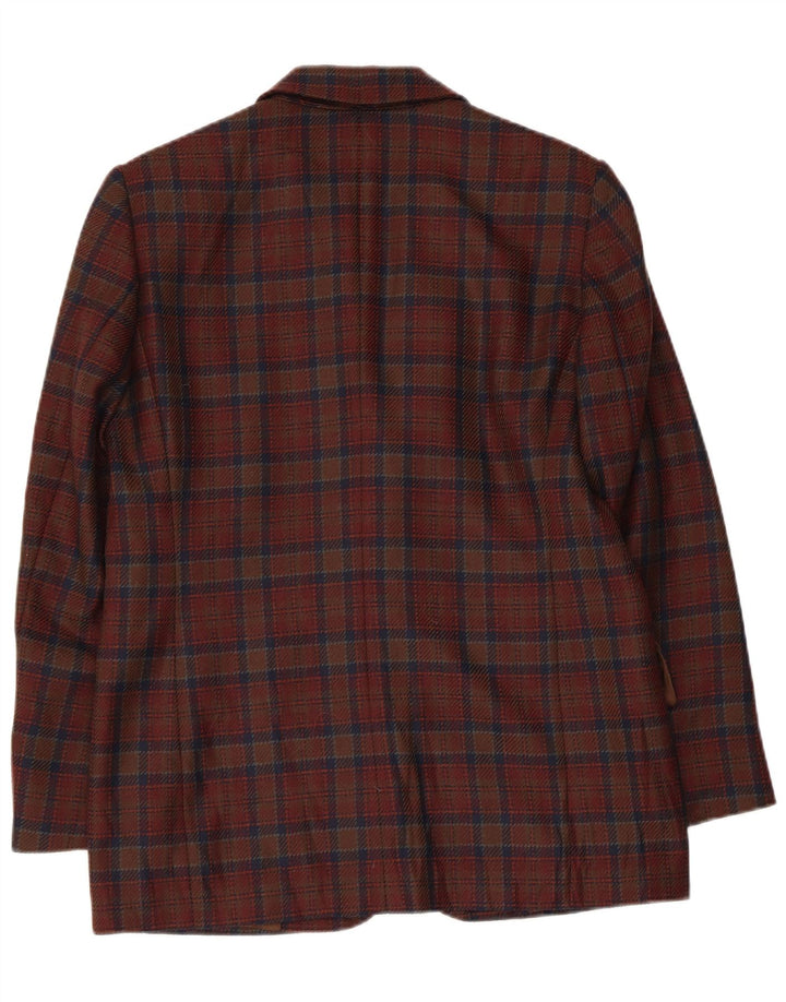 VINTAGE ženski sako sa 2 gumba IT 44 Srednje smeđa karirana djevičanska vuna