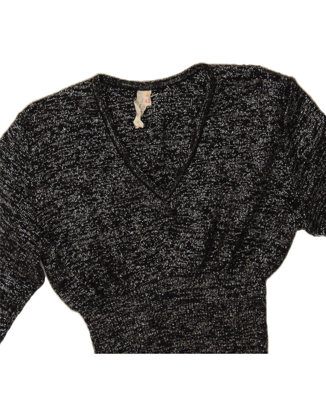 VINTAGE Womens V-Neck Jumper Sweater IT 42 Medium Black Polyacrylic Vintage Vintage and Second-Hand Vintage from Messina Hembry 