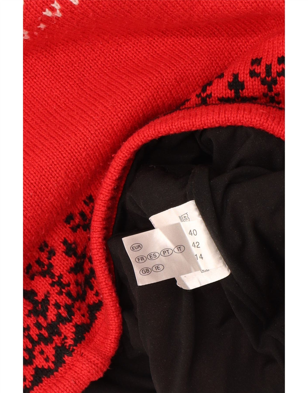 VINTAGE ženski džemper s izrezom s patentnim zatvaračem UK 14 srednje crvene Fair Isle vune