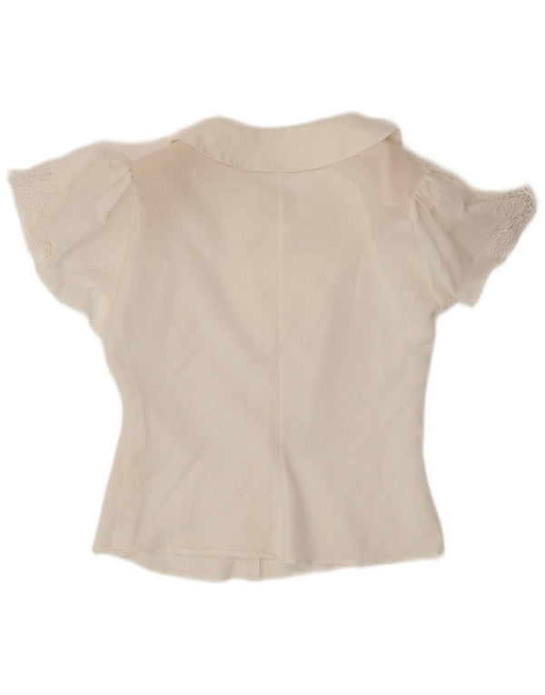 VINTAGE Ženska košulja kratkih rukava UK 12 Srednje bijeli pamuk