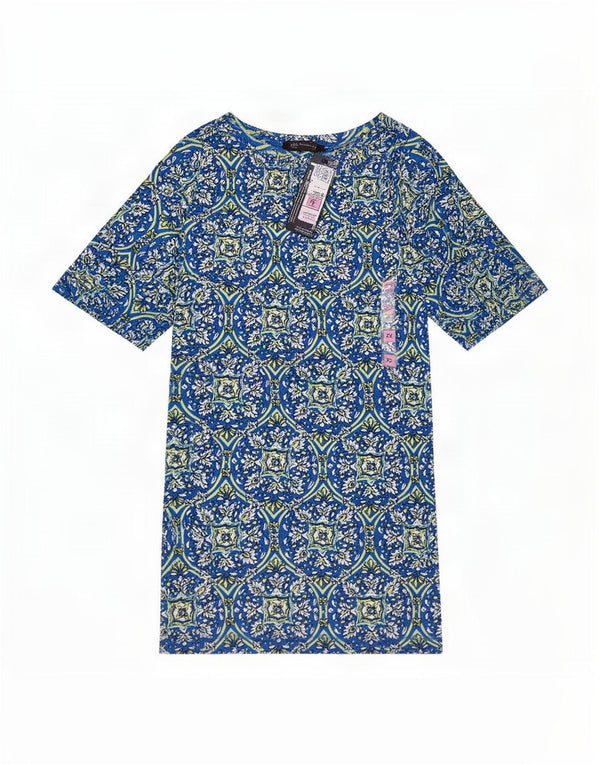 Marks & Spencer Ženska majica kratkih rukava UK 22 3XL Plavi cvjetni pamuk
