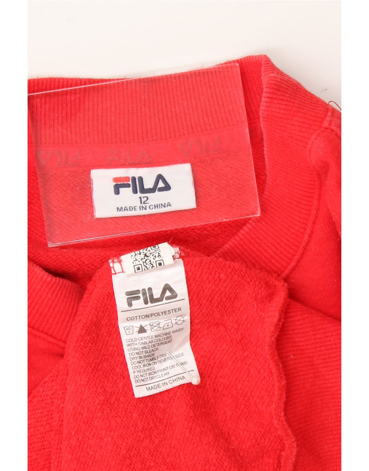 FILA Womens Graphic Sweatshirt Jumper UK 12 Medium Red Cotton Vintage Fila and Second-Hand Fila from Messina Hembry 
