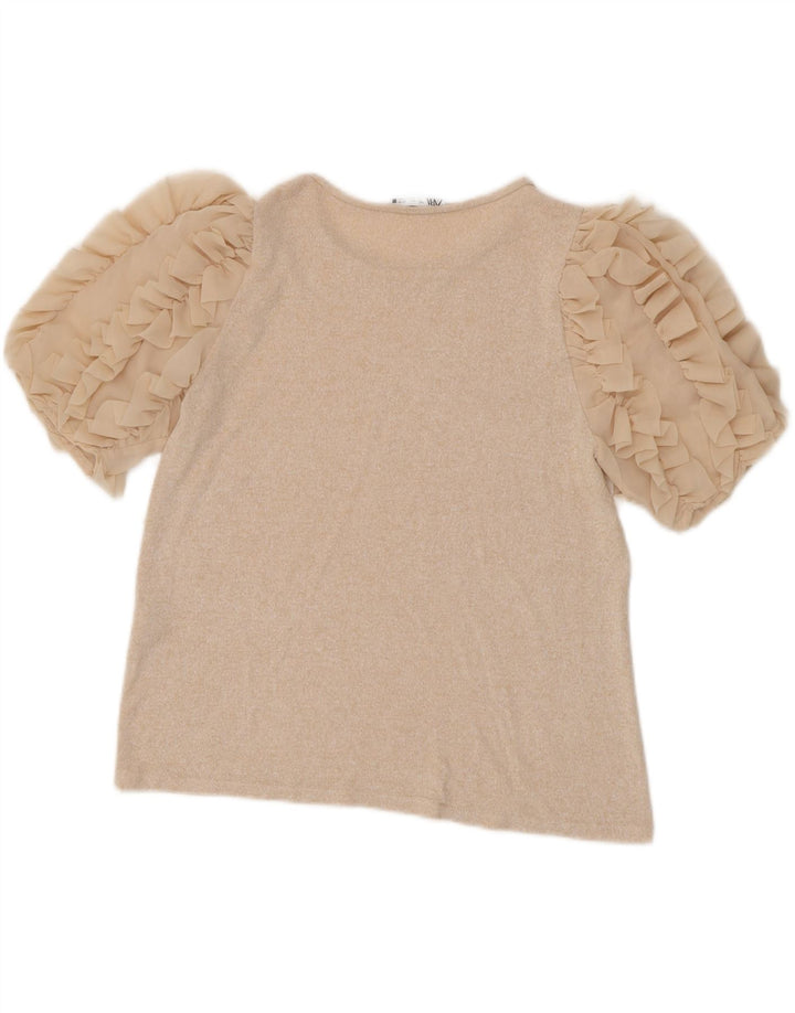 Zara ženski gornji dio bluze UK 14 Large Beige Viskoza