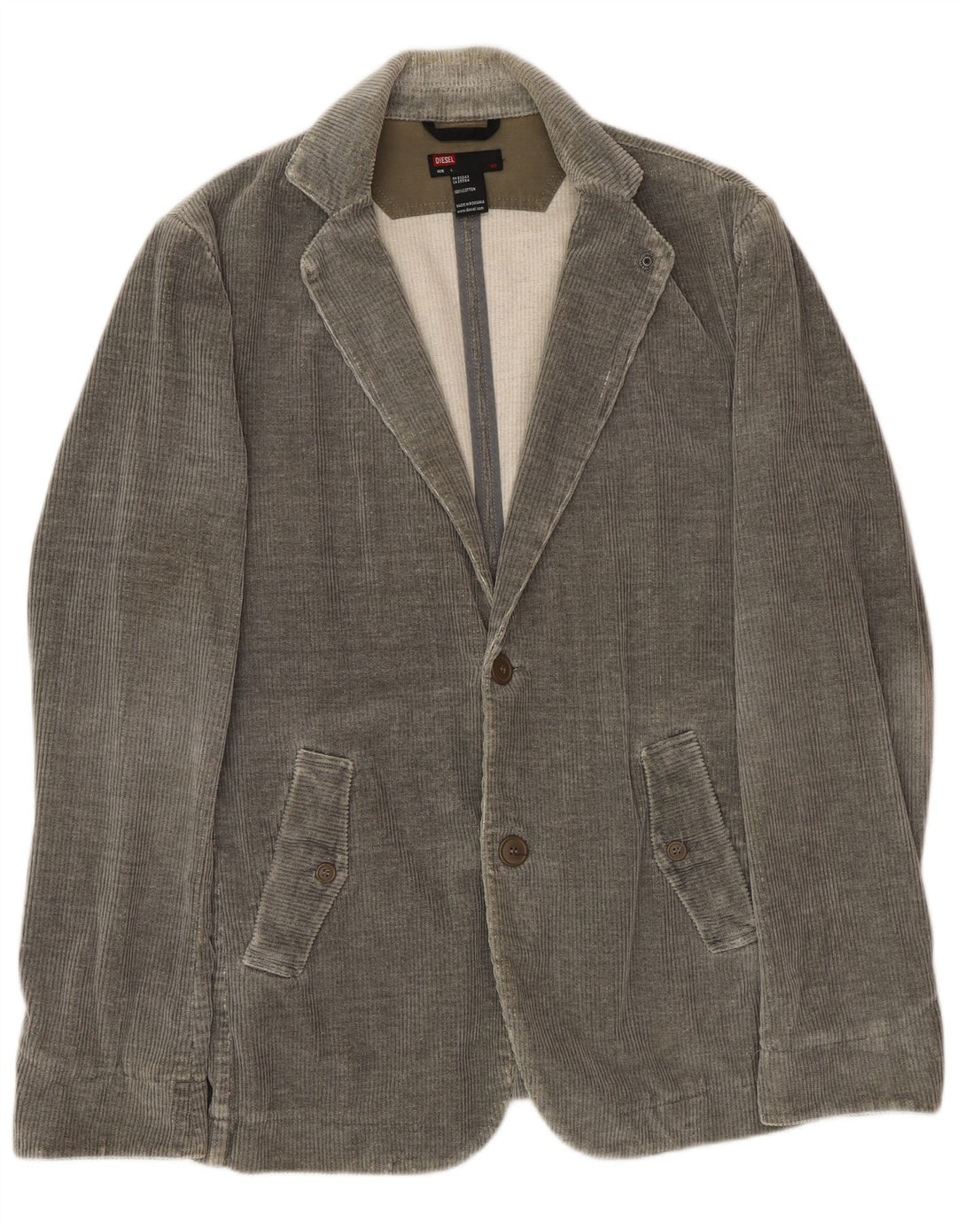 DIESEL Mens 2 Button Corduroy Blazer Jacket UK 40 Large Grey Cotton