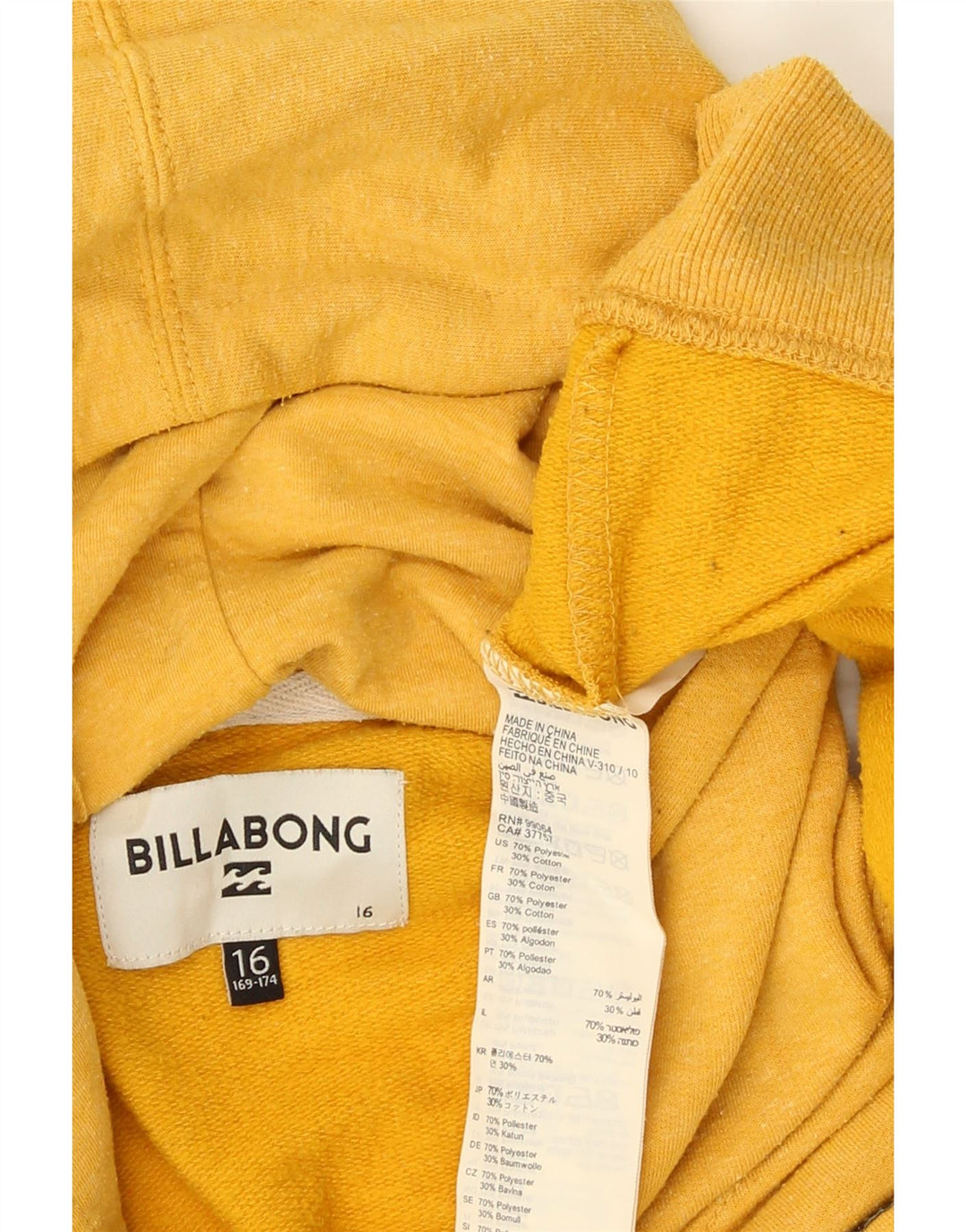 Billabong majica s kapuljačom za dječake 15-16 godina, žuti poliester