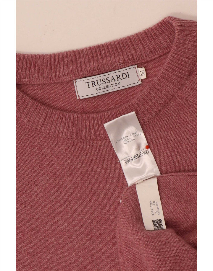 Trussardi muški džemper s okruglim izrezom srednje ružičaste vune