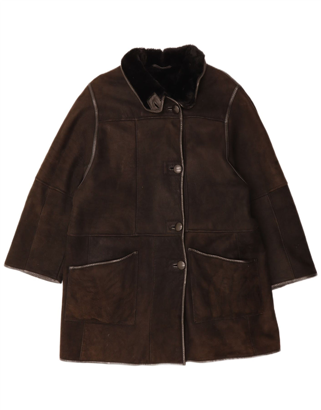 VINTAGE ženski kaput od šišanih šiša UK 14 Velika smeđa koža