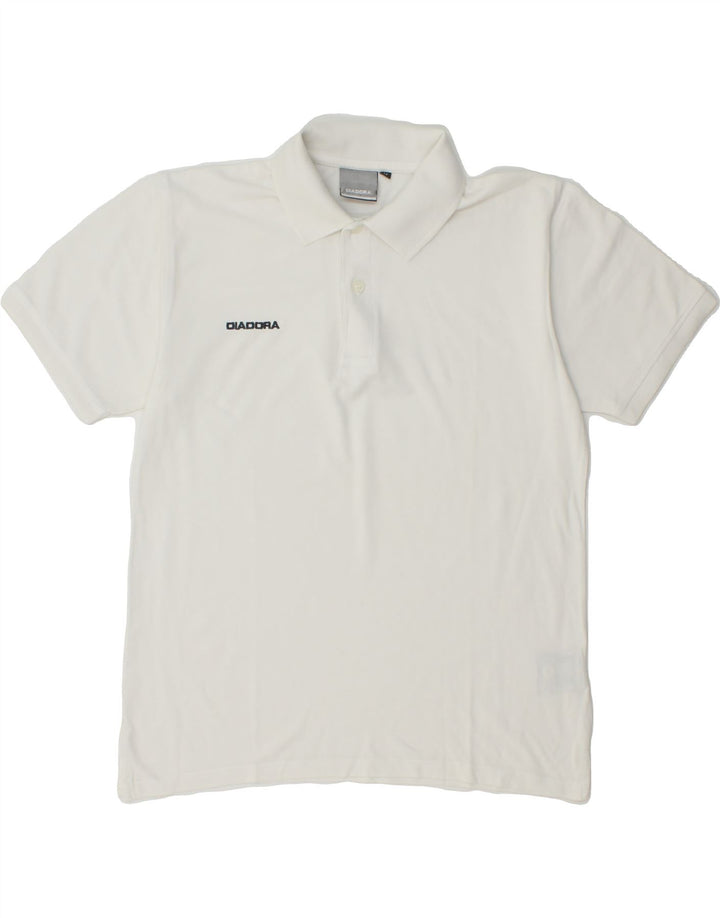 DIADORA Womens Polo Shirt UK 14 Medium White Cotton Vintage Diadora and Second-Hand Diadora from Messina Hembry 