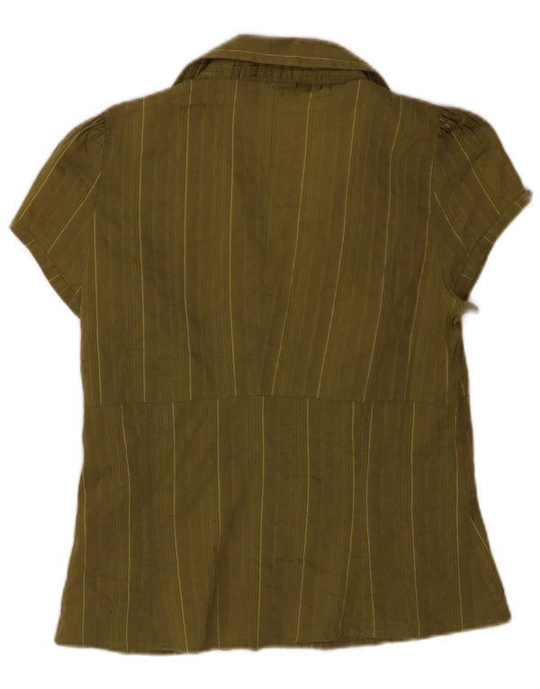 ZARA ženska pulover majica kratkih rukava UK 14 Veliki kaki prugasti pamuk