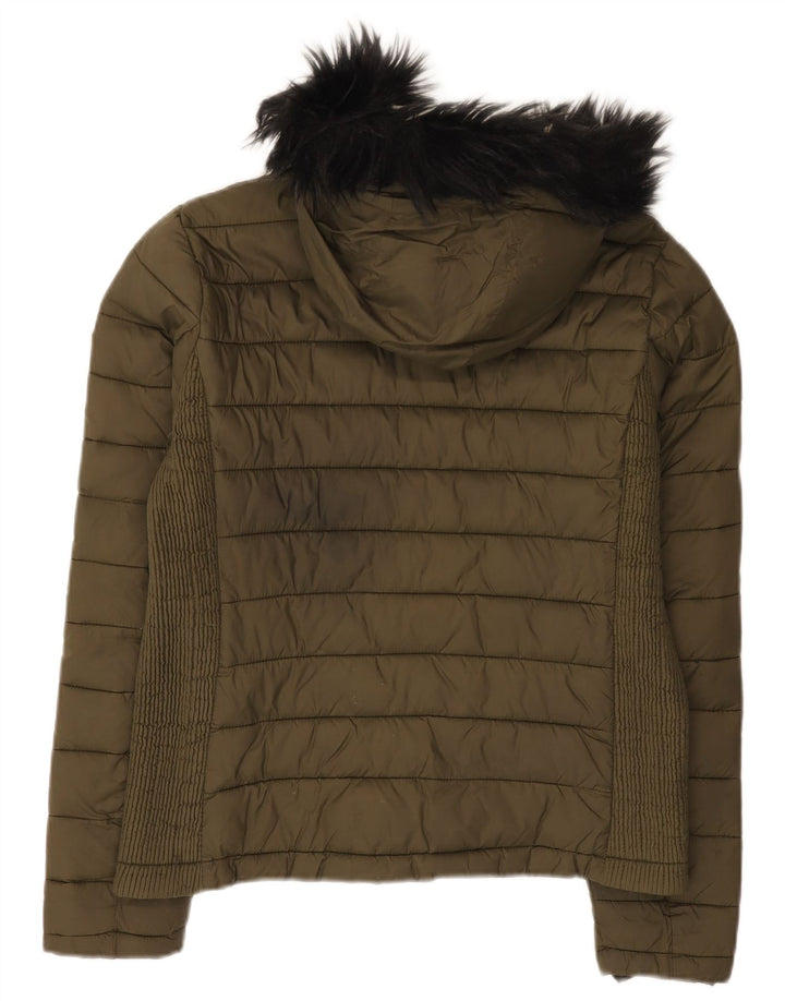 Superdry ženska podstavljena jakna s kapuljačom UK 14 Srednji kaki najlon