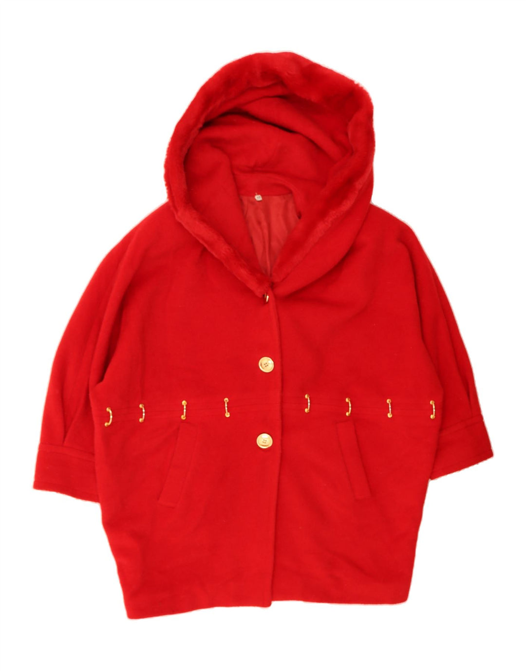 VINTAGE Womens Oversized Hooded 3/4 Sleeve Overcoat EU 42 Large Red Vintage Vintage and Second-Hand Vintage from Messina Hembry 