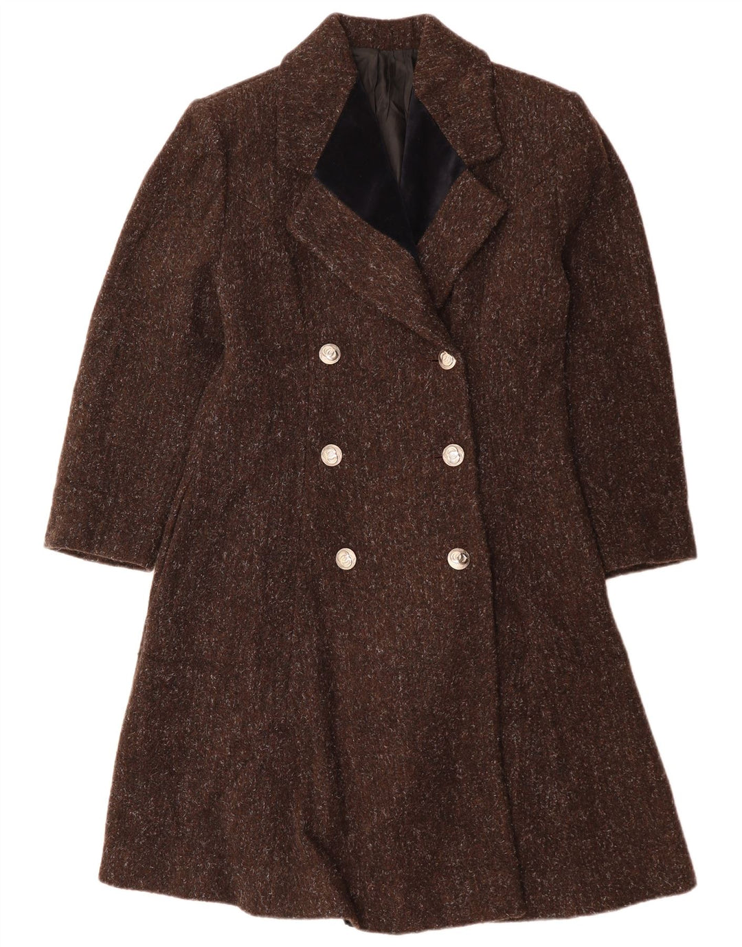 VINTAGE ženski kaput s dvorednim kopčanjem UK 12 Srednje smeđa vuna s pjegama