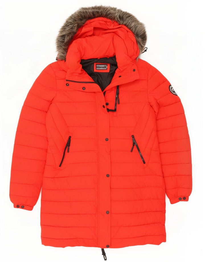 Superdry ženski podstavljeni kaput s kapuljačom UK 12 Srednje crveni poliester