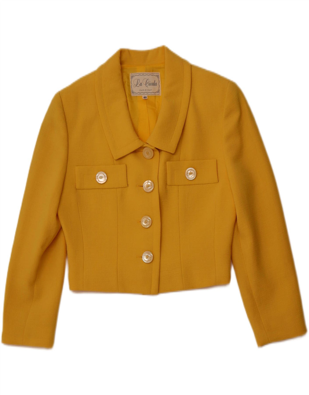 VINTAGE Ženska dvodijelna suknja s 4 gumba IT 44 Srednja W26 Žuta vuna