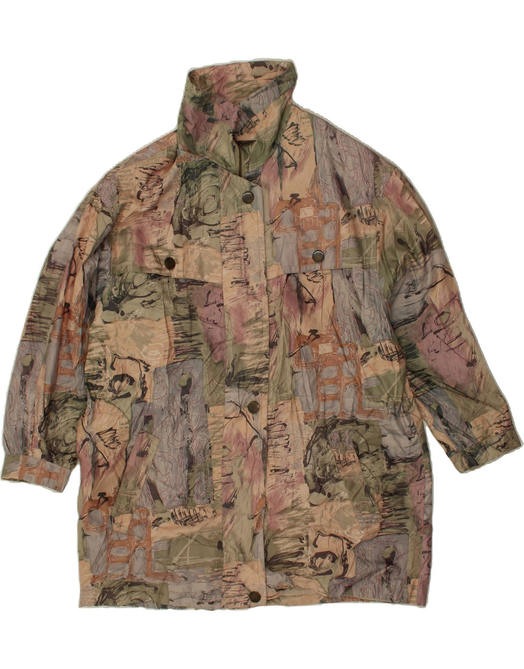 SCHERER Womens Abstract Pattern Overcoat UK 14 Large Beige Cotton Vintage Scherer and Second-Hand Scherer from Messina Hembry 
