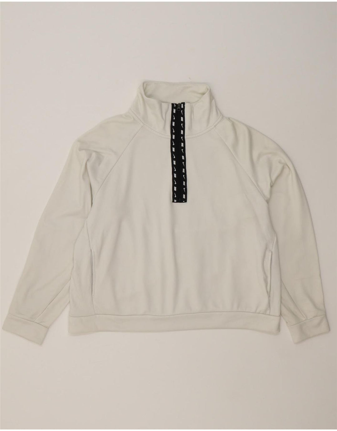 NIKE Womens Oversized Zip Neck Sweatshirt Jumper UK 16 Large White Vintage Nike and Second-Hand Nike from Messina Hembry 