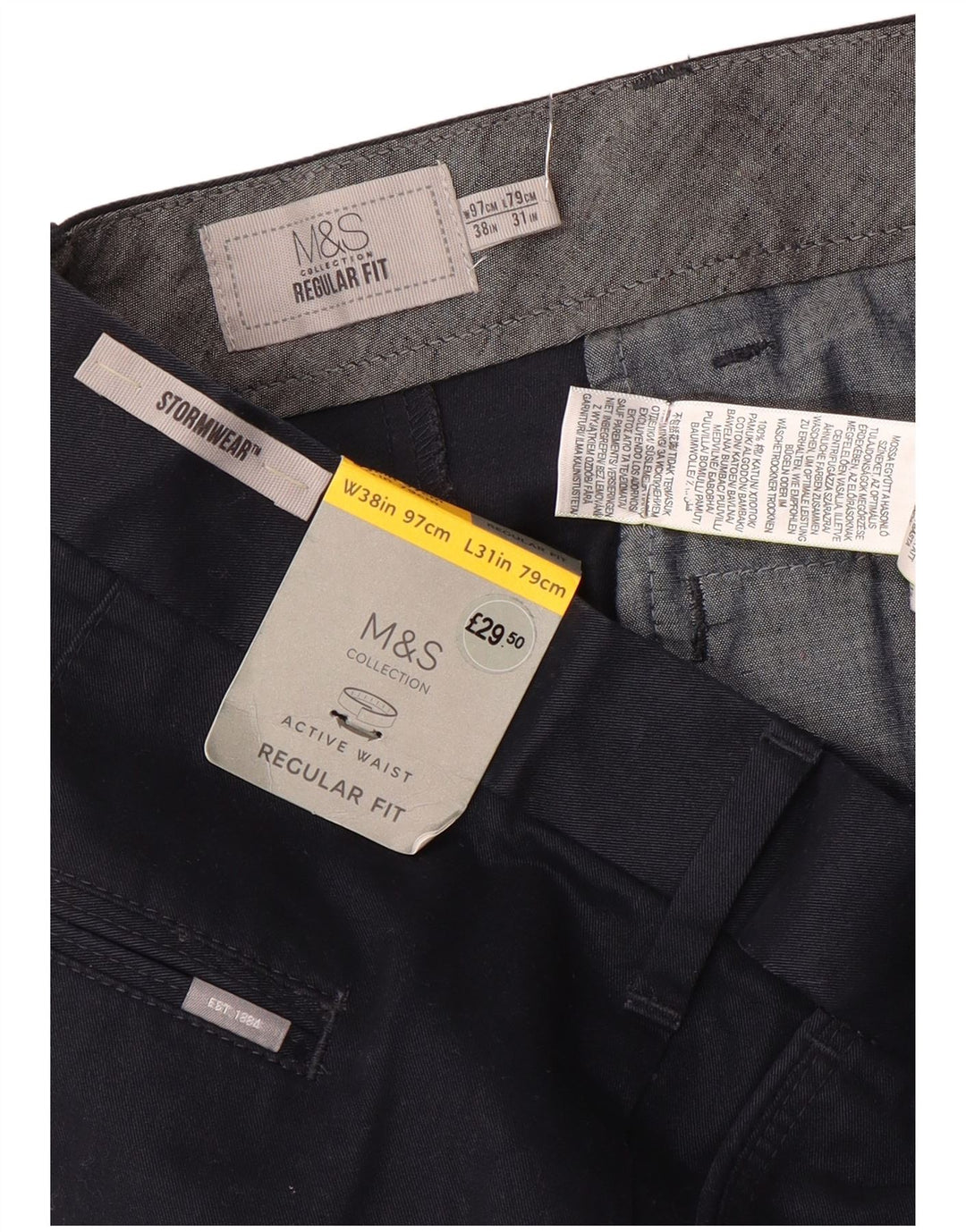 Marks & Spencer muške ravne chino hlače W38 L31 tamnoplavi pamuk