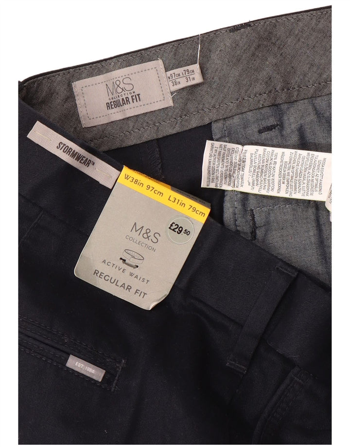 Marks & Spencer muške ravne chino hlače W38 L31 tamnoplavi pamuk