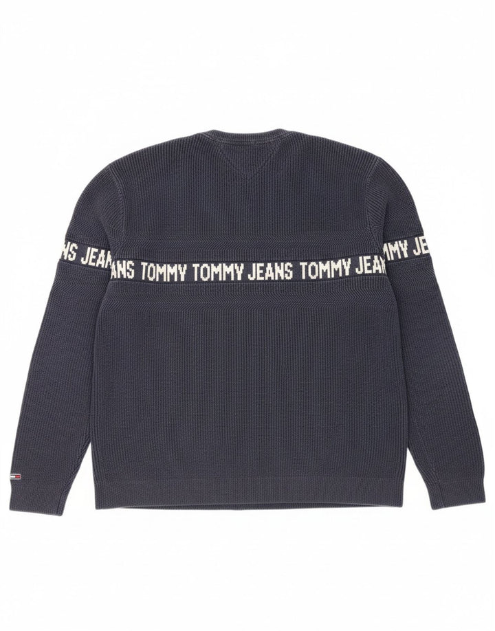 TOMMY HILFIGER Mens Graphic Crew Neck Jumper Sweater Medium Navy Blue