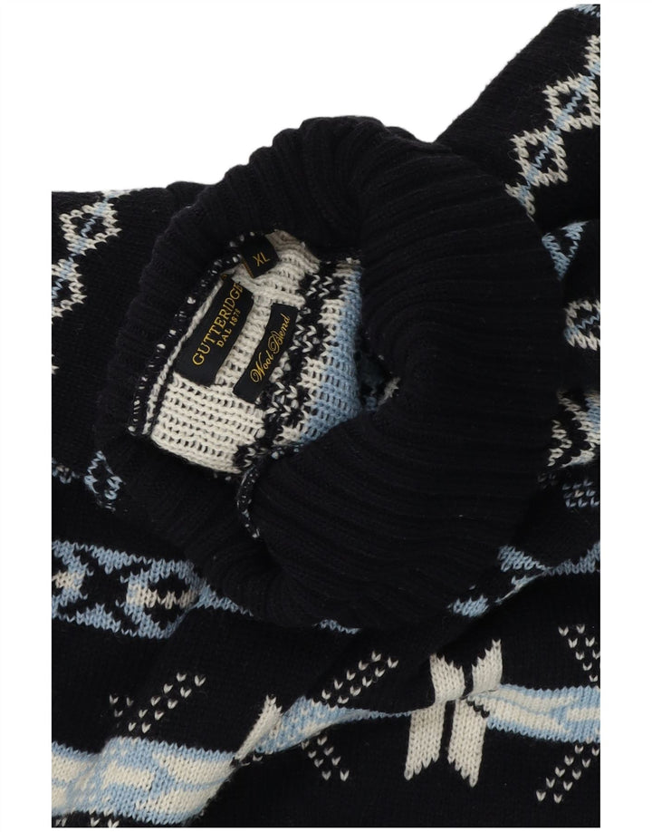 GUTTERIDGE Muški pulover s rol izrezom XL tamnoplava Fair Isle vuna