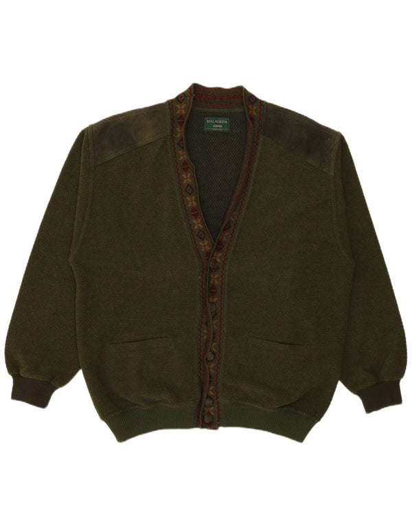 Malagrida muški kardigan pulover Large kaki Fair Isle vuna