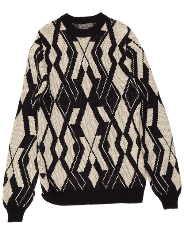 Vintage Womens Crew Neck Jumper Sweater UK 20 2XL Grey Geometric